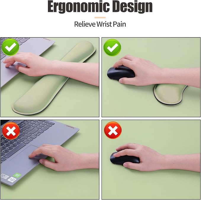 Bloss Leather Desk Mat and Keyboard Wrist Rest, Large Mouse Pad + Keyboard Pad+Mouse Wrist Support, Non-Slip Desk Mat Protector for St Patricks Day(31.5×15.7 Inches, Green)