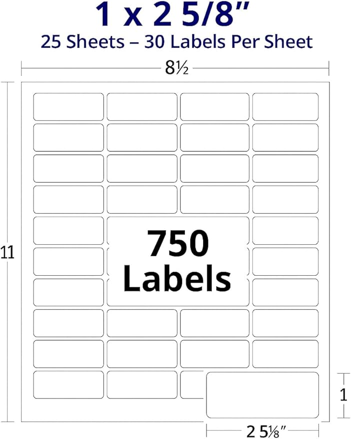 Easy Peeling Printable Address Shipping Labels,1" x2 5/8" | Customizable Sticker | White | 750 Blank Mailing and Shipping Labels | Inkjet and Laser Printer Guaranteed | Blank Labels