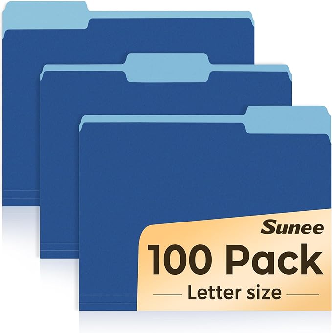 SUNEE File Folders, 100 Pack Manilla Folders 8.5 x 11, Colored File Folders Home Office School Supplies for Documents Files Paper,Navy Blue