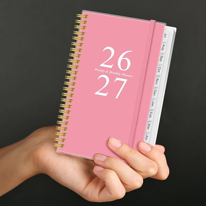 2026-2027 Pocket Planner/Calendar - 2026-2027 Planner from July 2026 - June 2027, Planner 2026 with 12 Tabs, Twin-Wire Binding, Inner Pocket, 3.75" x 6.75", Pink