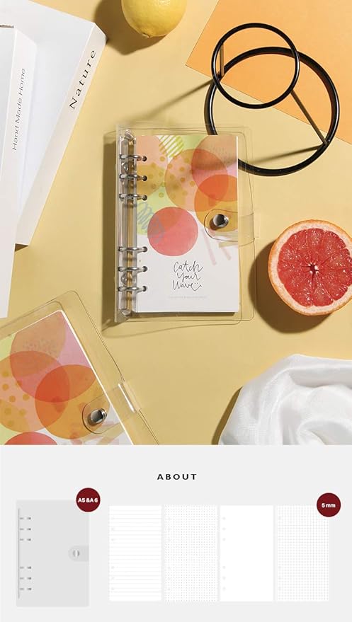 A6 A5 6-Holes Colorful PVC Cover Personal Organizer with Snap Button Closure File Folder for Loose Leaf Sheet Protectors Notebook Refill (Little Pink Daisy, A6 mini Set)
