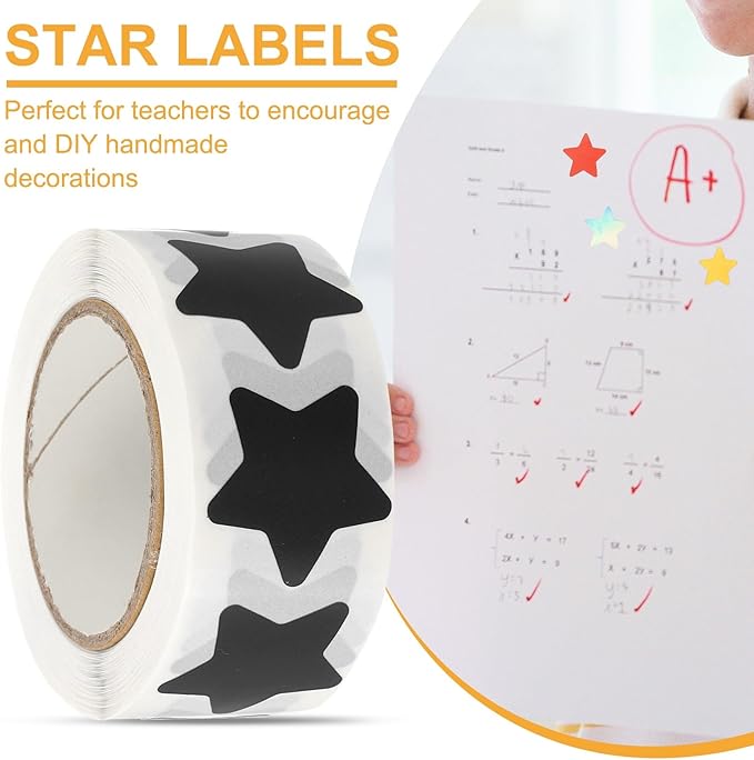 PATIKIL Star Stickers Roll 1", 500 Pcs Self-Adhesive Reward Stickers for Classroom Teacher Supplies and DIY Craft, Black