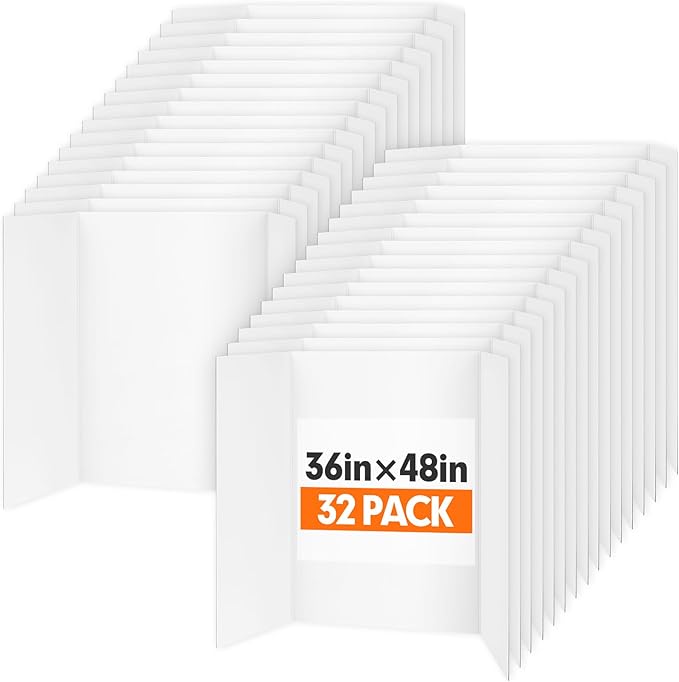 TUXITA Trifold Poster Board,32 Pack 36" x 48" Large White Corrugated Poster Boards,Science Fair Display Boards,Project Boards Perfect for School Projects, Event Displays and Business Presentations