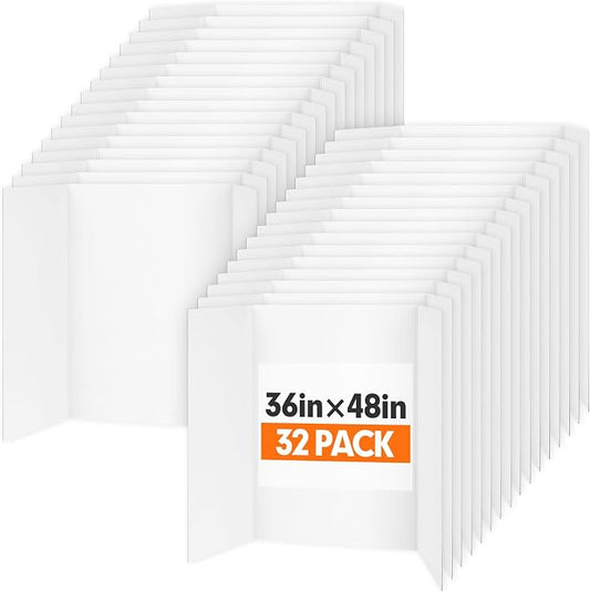 TUXITA Trifold Poster Board,32 Pack 36" x 48" Large White Corrugated Poster Boards,Science Fair Display Boards,Project Boards Perfect for School Projects, Event Displays and Business Presentations