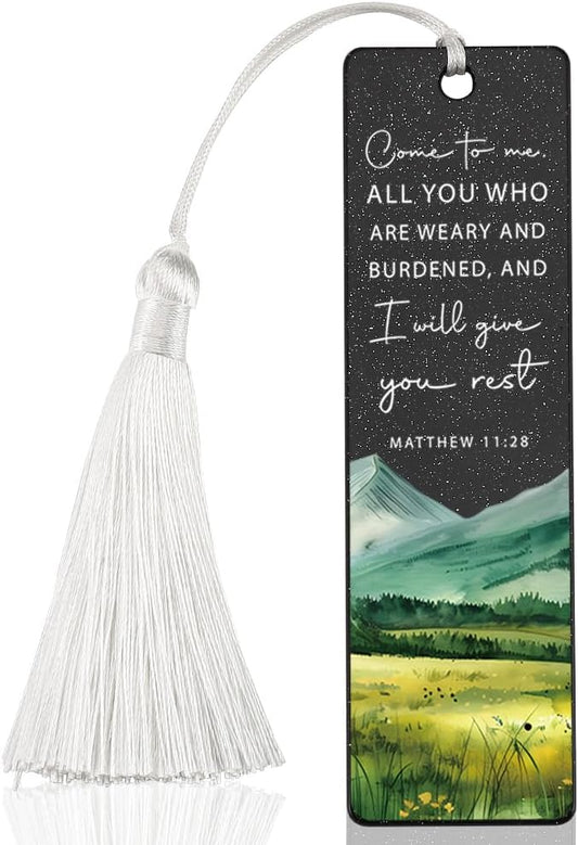 Christian Rest - Giving Bookmark, Comforting Gift for Believers, Uplifting Present for Weary Readers, Faith - Based Reading Gift, Unique Mountain & Scripture Design Bookmark, WCB48