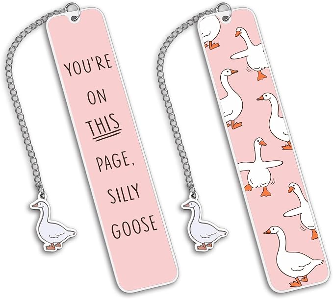 Pink Bookmarks Funny Silly Goose Book Marks for Reading Women Book Lovers Gift Fathers Day Gifts for Men Husband Nerds Book Club Gift Hilarious Birthday Gift Ideas 1Pcs 2-Sides for Teens Kids