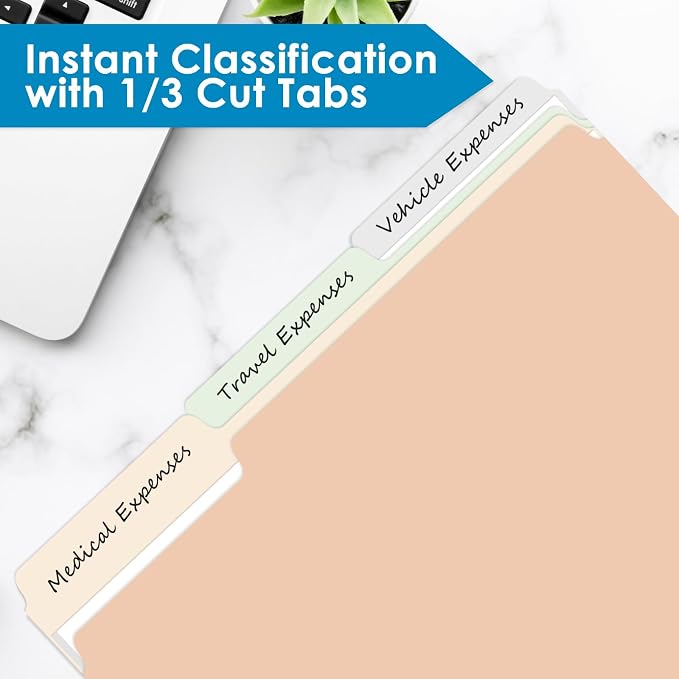 120 Pack Two Tone Color File Folders 8.5 x 11 Inch, 1/3 Cut Tab File Folder Letter Size, Assorted Colors, Pastel Colors Manila File Folders, School Business Office Folders for Document Files Paper