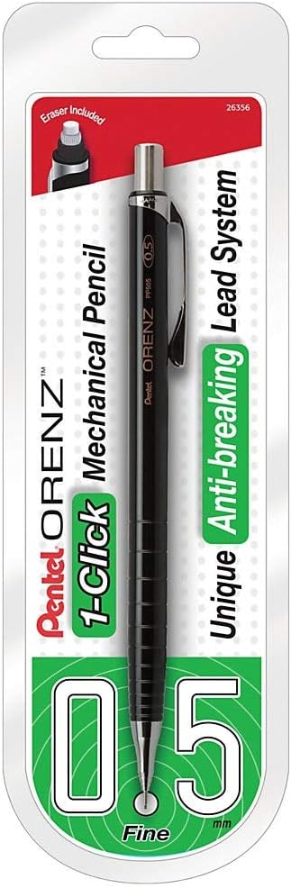 Pentel Orenz Mechanical Pencil 0.5Mm Fine Line, Black Barrel, Pack of 1 (PP505BP)