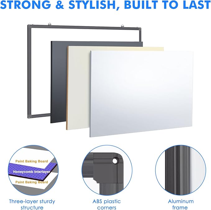 Magnetic Dry Erase Board for Doors, 24x18 Inch Whiteboard with Adjustable Long Arm Hook Mount - Easy to Install, Portable Hanging White Board for Home, Dorm Room, Office Cubicle & Small Spaces(Black)