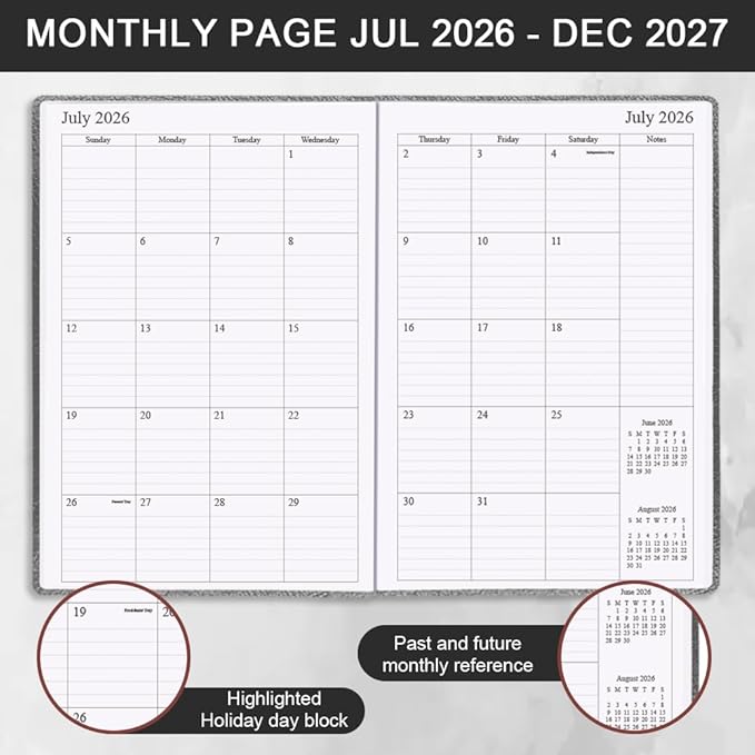2026-2027 Planner - Weekly & Monthly Planner Runs from July 2026 to Dec 2027, 5.8" x 8.25", 18 Month Planners, 14 Notes Pages, Inner Pocket, PU Leather Hard Cover, Brown Monthly Planners 2026-2027