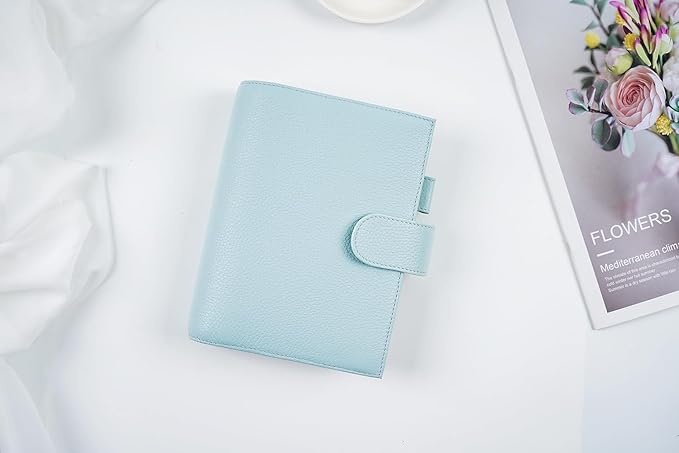 Moterm Personal Luxe Rings Planner - Genuine Leather Binder Organizer (30mm Ring, Pebbled-Light Blue)
