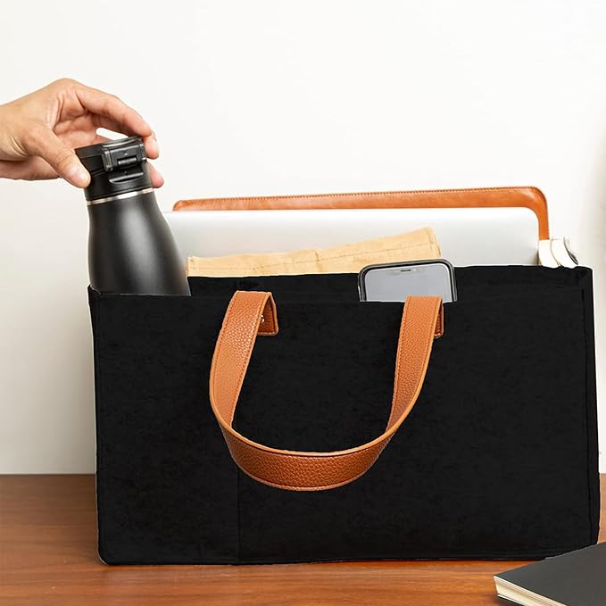 Tote Bag Organizer Insert, Bag Organizer for Totes, Portable File Organizer, Handbag Organizer, Fit for School, Office, Arts and Crafts, Storage Totes with 5 Individual Interior Partitions (Black)