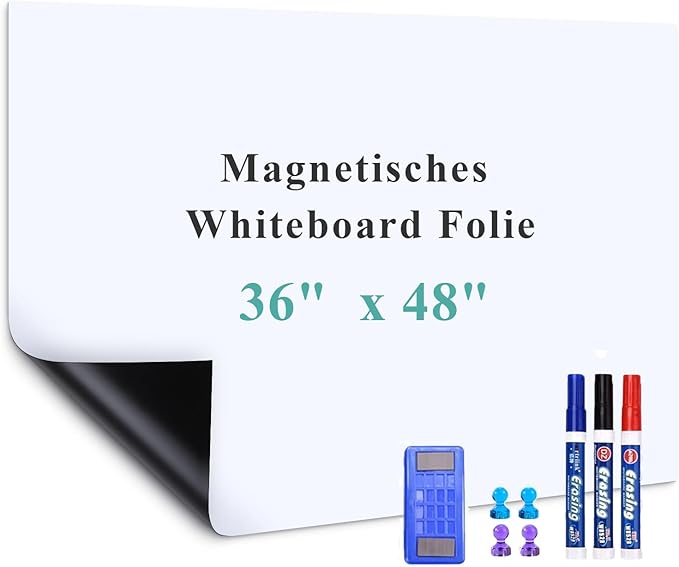 Large Self-Adhesive Whiteboard Sticker: 35.4" x 48.03" Magnet Receptive Dry Erase Wall Film | No Ghosting Conference Room & Classroom Board | Peel & Stick Resurfacing Sheet