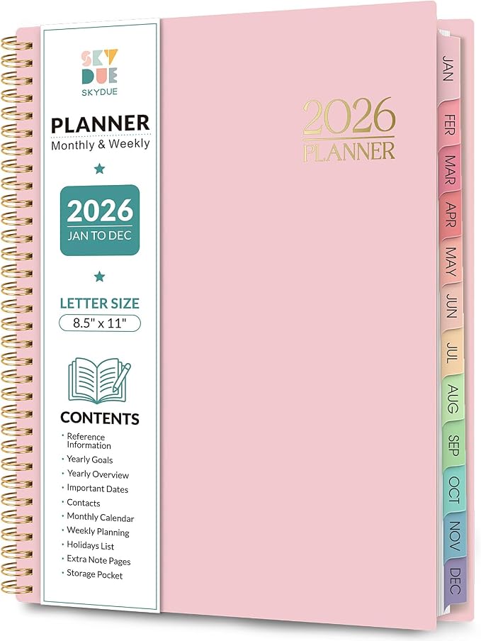 Planner 2026, 8.5" x 11" Monthly & Weekly Planner with Tabs, JAN - DEC 2026, Goal Setting & Time Management Organizer for Professionals & Students