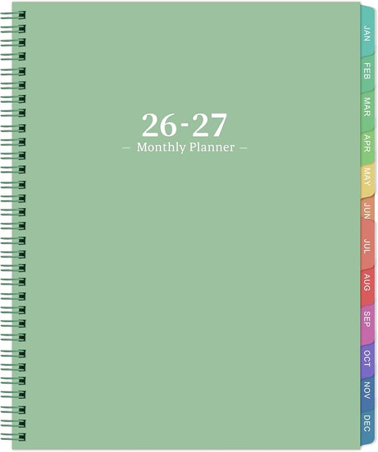 2026-2027 Monthly Planner/Calendar - Academic Planner 2026-2027, JUL 2026- DEC 2027, Planners with Colorful Tabs, Monthly Planners 26-27 for Daily Organizing - Waterproof Cover (8" x10", Note Pages, Green)