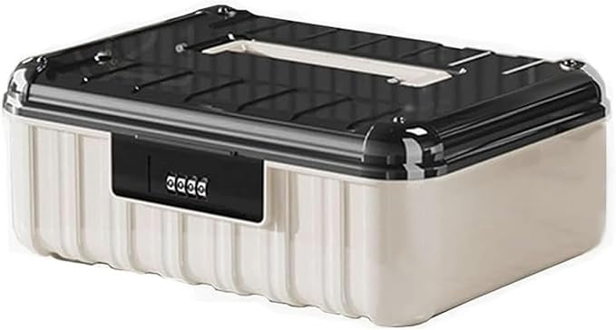 Lockable Storage Container Bin, 2.98 Gallon Medium Capacity Plastic Portable Home Travel Safe Storage for Important Documents File Organizer, Black