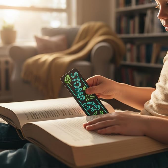 Fun Express 2" x 6" Bulk 48 Pieces Glow-in-The-Dark Neon Dinosaur Bookmarks