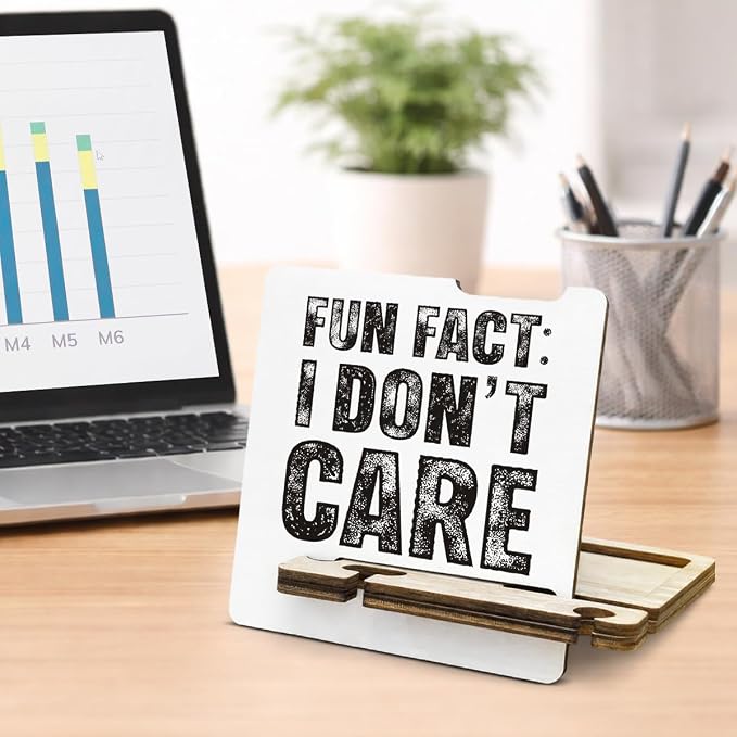 Funny Office Gifts for Coworker - Multi-Functional Desk Organizer Caddy - Humorous Office I Don't Care Wood Sign for Desk Shelf Decor