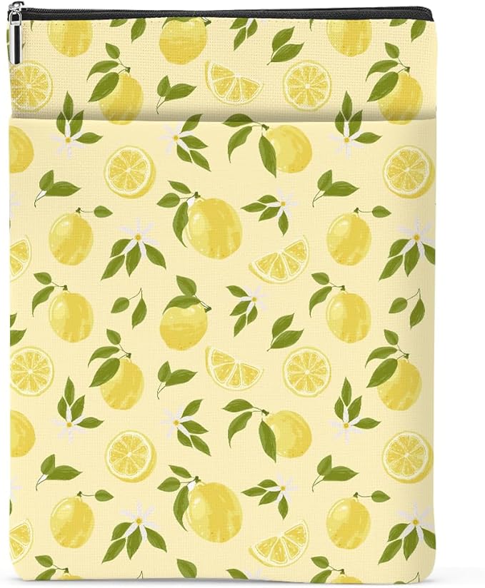 Book Sleeve Book Lovers Gifts Waterproof Books Pouch Protector Cover Reading Accessories Gifts for Women Girls Bookworm Coworker Sister Reader Librarian Birthday Graduation Christmas, Lemon Lover Gift