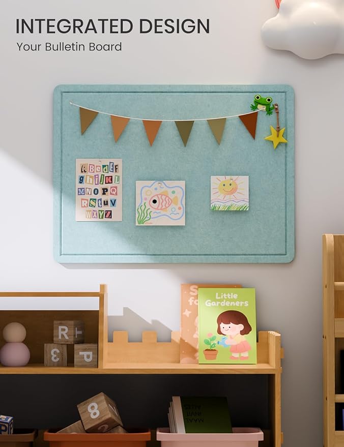 Fluxynara Bulletin Board, 23.6" x 17.5" Cork Board Alternative with 12 Safe Removable Adhesive Tabs, Foldable Felt Pin Board for Home Office, Classroom, Bedroom,Entryway for Walls—Aqua Blue