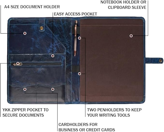 PIDAVLIYA'S Leather Portfolio, Leather Binder with Pen, Leather Portfolio for Men and Women, Leather Padfolio, Leather Folder, Portfolio Binder, Business Portfolio Men and Women (Mint Blue)