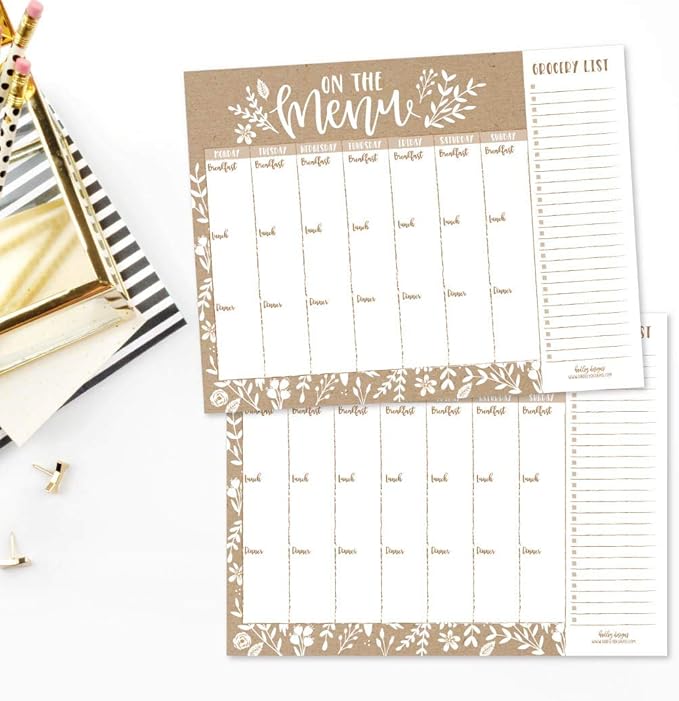 Rustic Weekly Meal Planning Calendar Grocery Shopping List Magnet Pad for Fridge, Magnetic Family Pantry Food Menu Board Organizer, Week Diet Prep Planner Tools Refrigerator What to Eat Dinner Notepad
