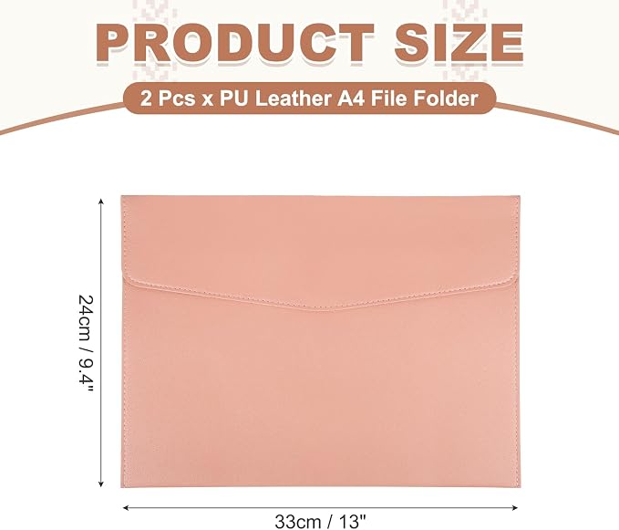 PATIKIL 2Pcs PU Leather A4 File Folder, Document Holder Envelope Waterproof Napa Texture Filing Organizer Portfolio Folder Case with Magnetic Snap Closure for Home Office, Pink