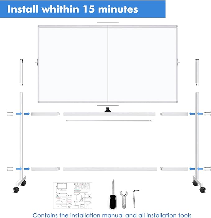 Double Sided Rolling Whiteboard, 72 x 40 Large White Board with Stands, 360° Reversible Magnetic Dry Erase Board on Wheels for School, Classroom, Office