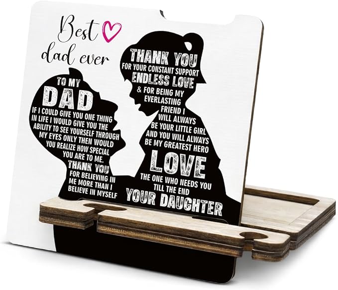 Father's Day Appreciation Gift for Dad - Multi-functional Desk Organizer - Motivational Best Dad wooden Sign for Office Desk Shelf Decor