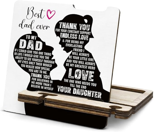 Father's Day Appreciation Gift for Dad - Multi-functional Desk Organizer - Motivational Best Dad wooden Sign for Office Desk Shelf Decor