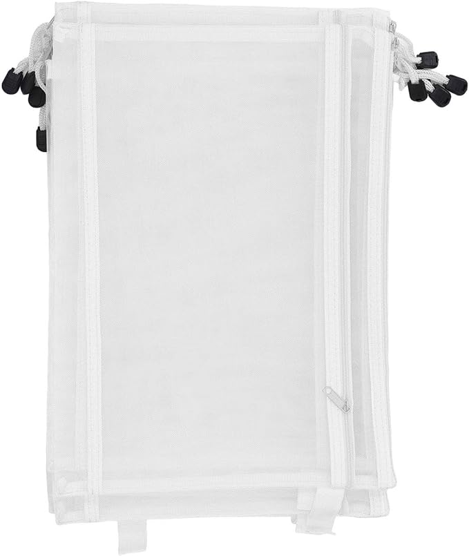 10PCS Nylon Mesh Zipper Pouch Bags, Double Layer A4 Document Organizer Puzzle Storage Bag with Handle for Board Games Home School Office Supplies (White)