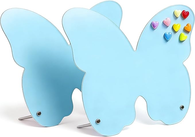 2 Pcs Magnetic Board, Magnet Message Board, 10.6"x8.2" Metal Magnetic Bulletin Board with 50 memo Sheets and 8 Magnets, Magnet Display for Home, School, Kitchen, Office(Butterfly, Blue)
