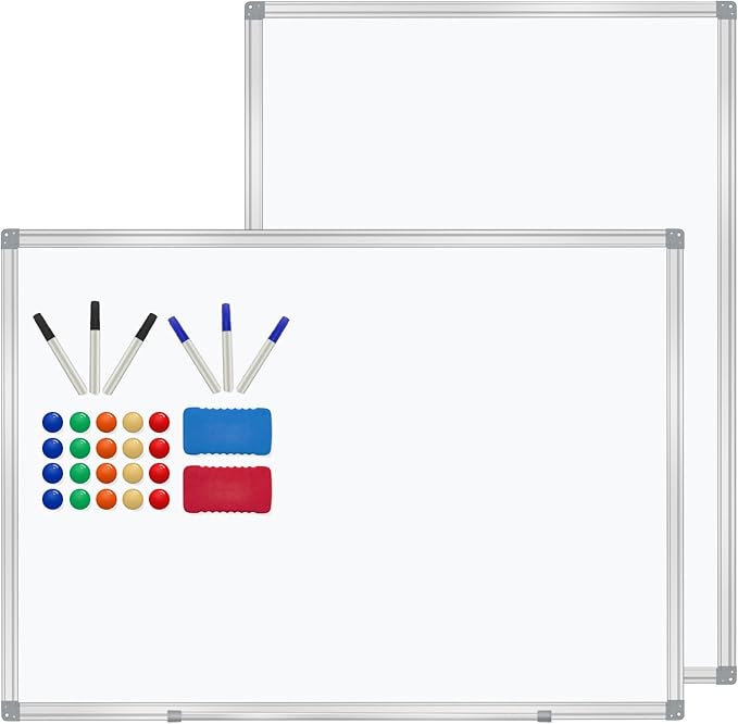 H-Qprobd 3' x 2' Whiteboard Dry Erase White Board for Wall 36x24 (2pcs) Magnetic Boards for Office Classroom & Home, Small Wall Whiteboard Including 6 Markers, 20 Magnets, 2 Erasers