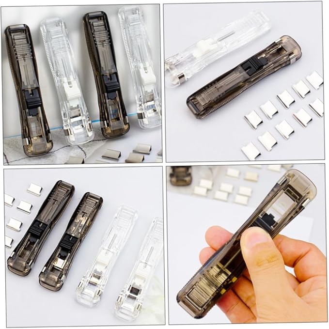 Homoyoyo Portable Desk Stapler and Reusable Clip Stapler with 200pcs Fastener Clips, Compact Desktop Binding Tool for Home and Office Document Organization