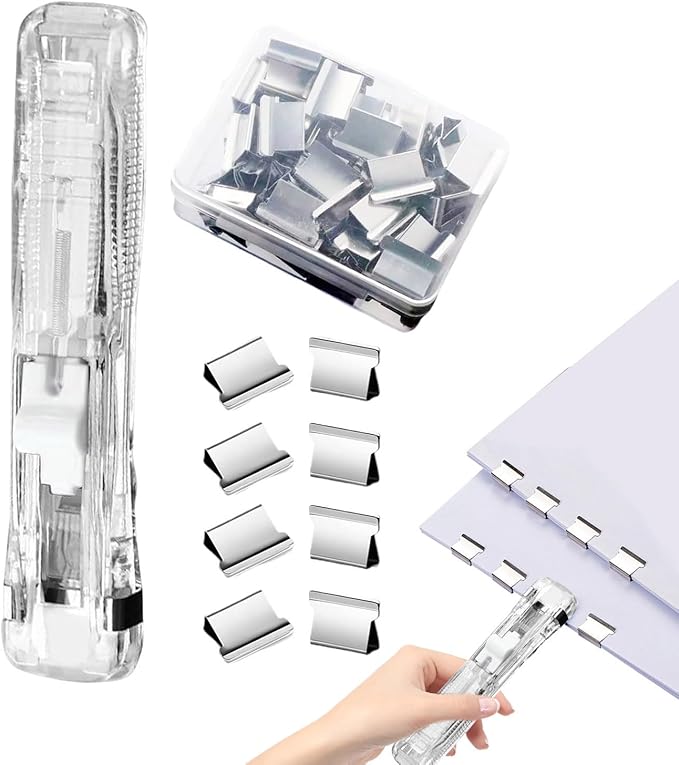 Binder Clip Stapler | 40 Sheets Capacity Push Binder Clamp,with 50 Stainless Refills Desktop Reusable Clamp Stapler,for Teacher Student Office School Home Craft