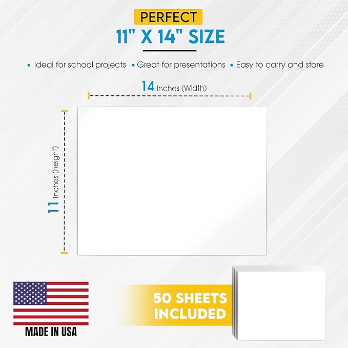 Enday White Poster Board, 11"x14" Heavyweight Poster Board Bulk (50 Pack) Thick White for School Supplies, Presentations, Display Board, Poster Paper Crafts