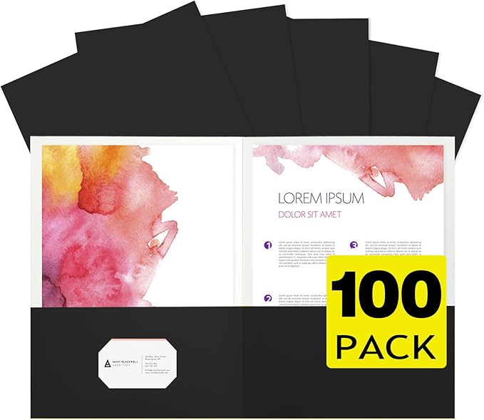 pmybupo 100Pcs Black Two-Pocket Heavyweight File Folder,Letter Size,Paper File Folder for School Office Home Bussines