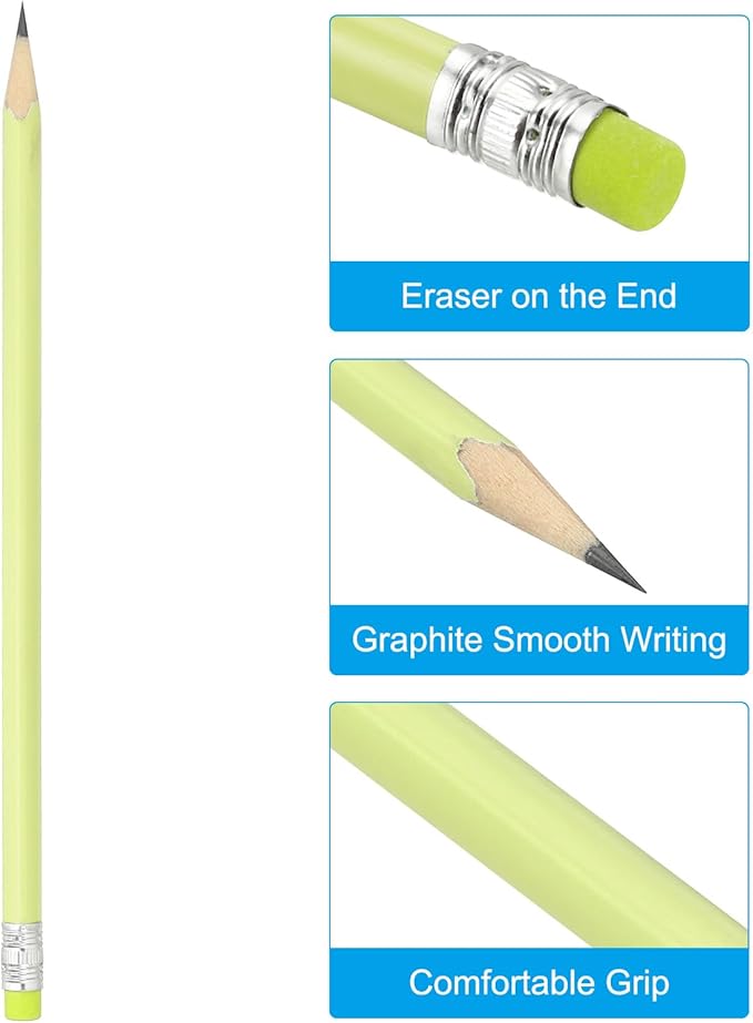 PATIKIL Round Pencils, 24 Pack HB Graphite Pencils with Eraser Wood Pencils Cute Pencil for Classroom Teacher Office Supplies, Yellow