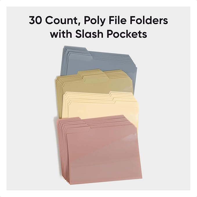 Smead Poly File Folders with Pockets, Folders for Documents, 1/3-Cut Tabs, File Folders Letter Size, Office Supplies, School Supplies (30, Dawn Colors)