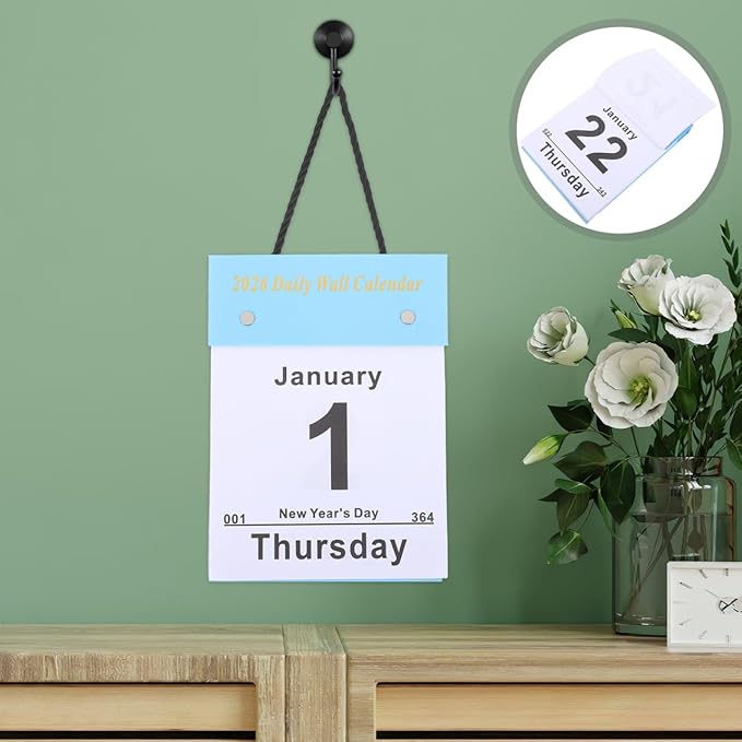 SEWACC Tear-off Daily Wall Calendar 2026 Large Print Vertical Hanging Planner Easy Read Day-to-day Organizer for Home Office School Study Room