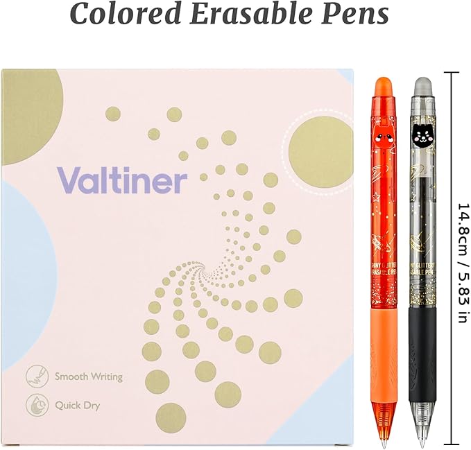 12 Colors Cute Glitter Erasable Pens, 0.5mm Fine Point Colored Retractable Gel Pens, Smooth Writing Ink Pen Marker Make Mistakes Disappear for Coloring Note-Taking Supplies