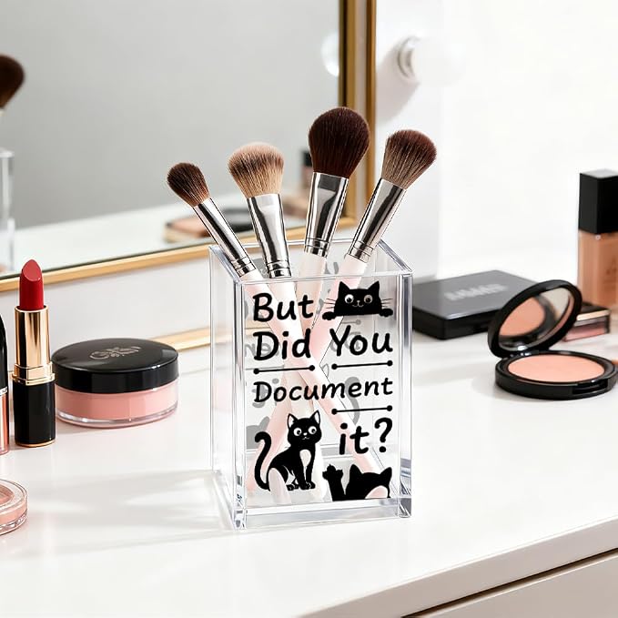 But Did You Document It Acrylic Cosmetic Organizer Pen Holder, Black Cats Acrylic Desk Holder Cup for Pen Pencil, Humorous Office Gifts for Black Cats Lover Coworker Mentor Behavior Analyst