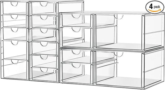 ARSTPEOE Makeup Acrylic Organizer with 17 Drawers(4 Sets), Desk Organizers and Accessories, Clear Makeup Organizer, Dustproof Storage Drawers for Office Art Craft Supplies