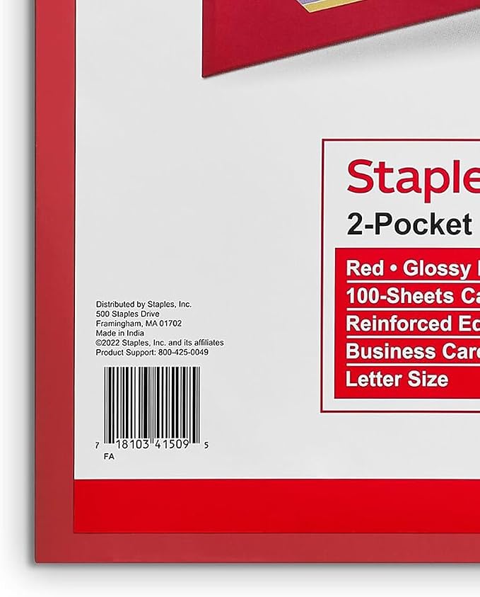 Staples 2-Pocket Laminated Presentation Folders, Red – Durable School & Office Folders, 10-Pack