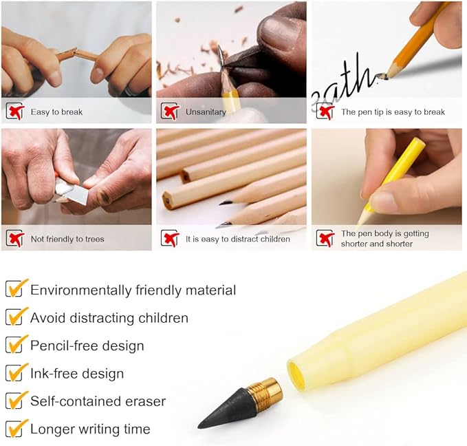 Ainiv Everlasting Pencil - 10 PCS Inkless Infinity Pencils with 20 Extra Erasers for Home Office School Writing Drawing