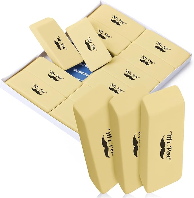 Mr. Pen- Pencil Eraser, 12 Pack, Yellow, Large Latex Free Block Erasers for School, Office, Art Sketching, Homework, Exams, Clean Smudge-Free Correction