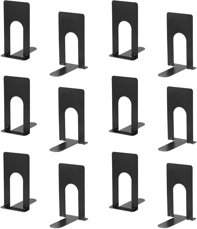 JIANTA Small Book Ends, Bookends for Shelves, Heavy Duty Metal Bookends, Black Non-Skid Bookshelf Holder Stand for Home, Office, Library, School (5.1 x 3.9 x 2.7 in, 6 Pairs)