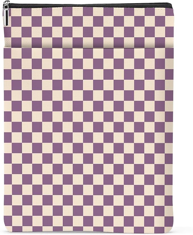Purple Plaid Book Lovers Gifts Book Sleeve Vintage Checkered Waterproof Book Cover Book Pouch Book Protector with Front Pocket Book Club Christmas Birthday Gifts for Women Girl Reader Book Accessories
