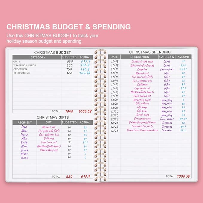 Budget Planner - Monthly Budget Book with Expense Tracker Notebook, Undated 12 Month Bill Organizer & Finance Planner to Manage Your Money, Account Book with Colorful Tabs, 8" x 9.5", Pink