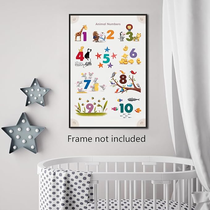 xbsifyiooa Number 1-10 Poster for Toddlers, Learning & Educational Numbers Posters for Toddlers 1-3, Kids Learning Posters, Cute Animal Numbers Chart Preschool Wall Posters For Kids 24x36in Unframed